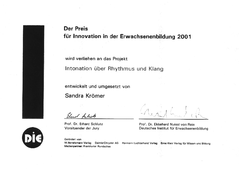 Urkunde Innovationspreis